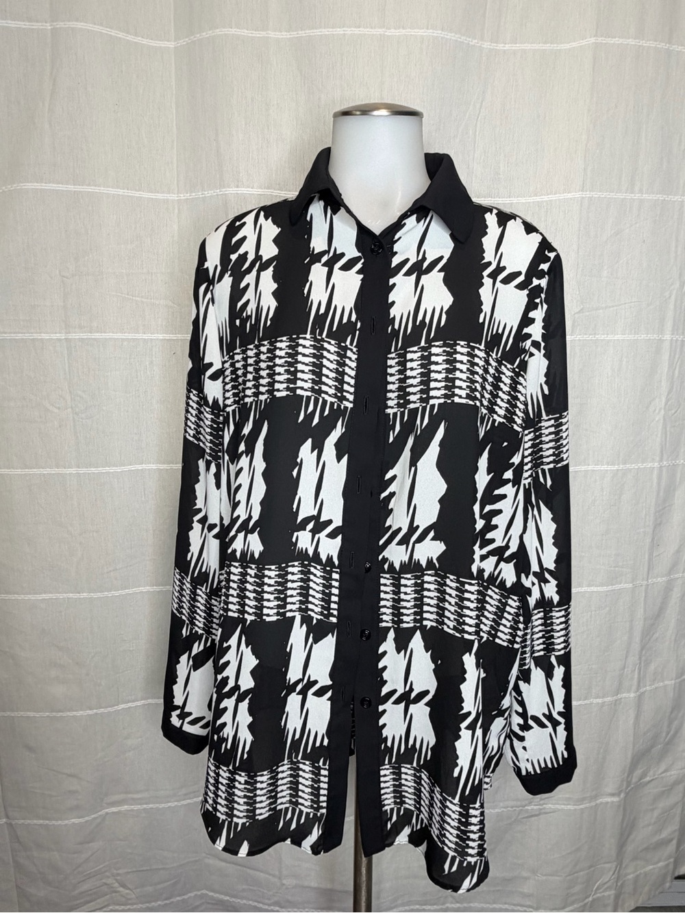 Joseph Ribkoff Black and White Graphic Button-Down Shirt